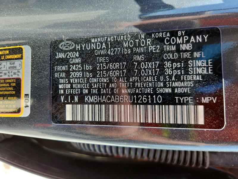2024 Hyundai Kona მანქანა იყიდება აუქციონზე, vin: KM8HACAB6RU126110, აუქციონის ნომერი: 50139236