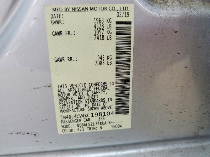 Продажа на аукционе авто 2019 Nissan Altima, vin: 1N4BL4CV4KC198104, номер лота: 50589586