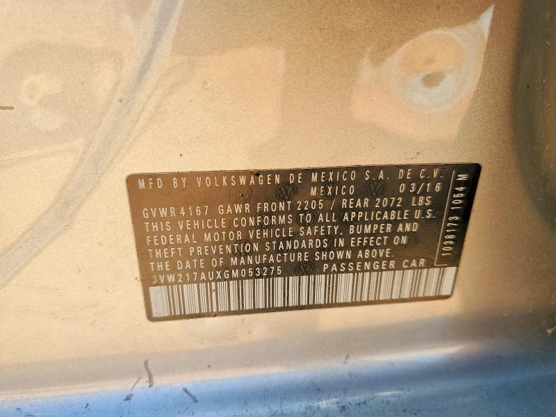 Продажа на аукционе авто 2016 Volkswagen Golf, vin: 3VW217AUXGM053275, номер лота: 51584016