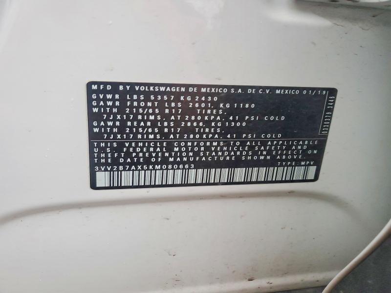 Продажа на аукционе авто 2019 Volkswagen Tiguan, vin: 3VV2B7AX5KM080663, номер лота: 50413946