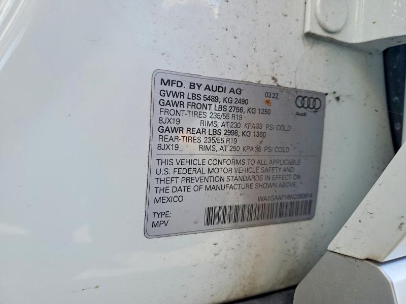 Aukcja sprzedaży 2022 Audi Q5, vin: WA1GAAFY6N2080814, numer aukcji: 50777736