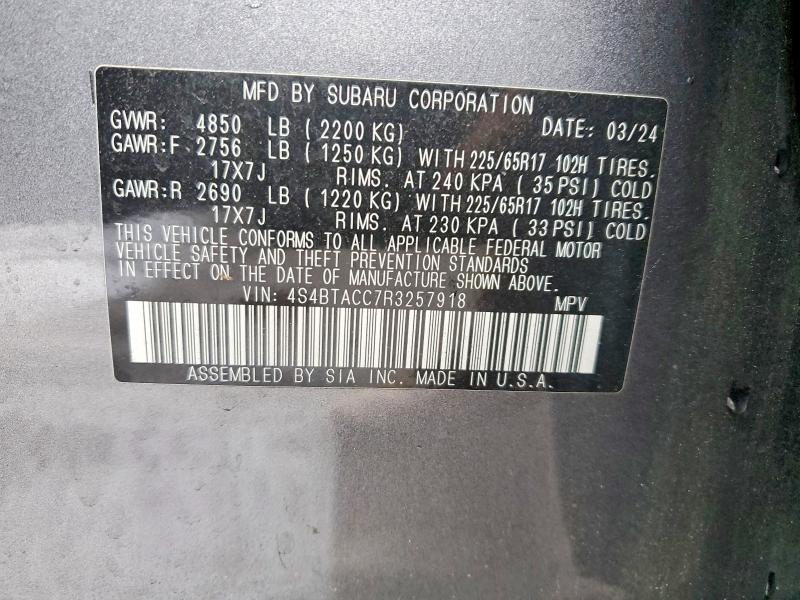 Aukcja sprzedaży 2024 Subaru Outback, vin: 4S4BTACC7R3257918, numer aukcji: 48316286