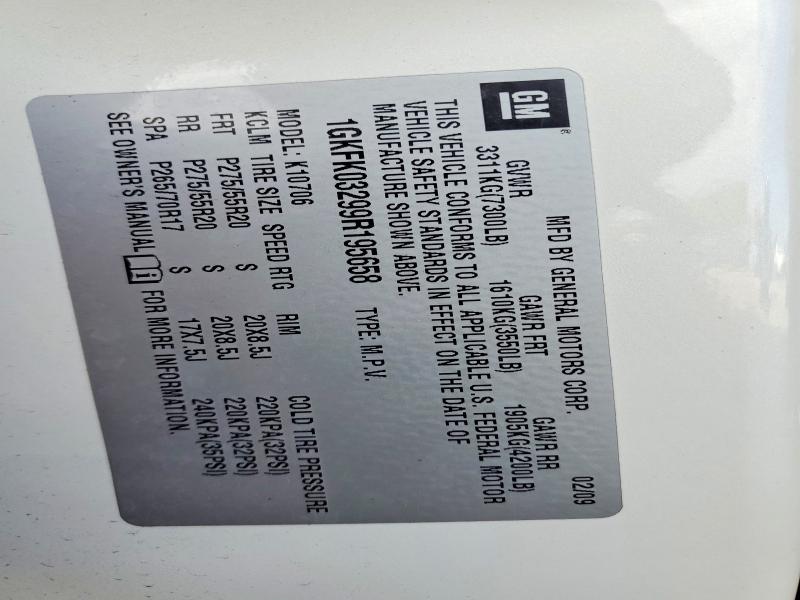 51501406 :رقم المزاد ، 1GKFK03299R195658 vin ، 2009 Gmc Yukon مزاد بيع