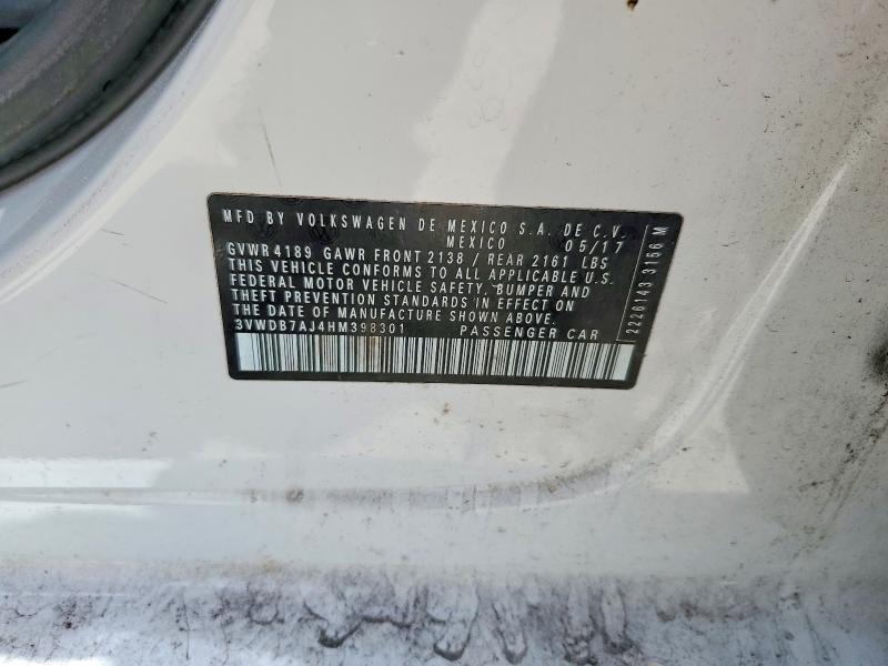 2017 Volkswagen Jetta მანქანა იყიდება აუქციონზე, vin: 3VWDB7AJ4HM398301, აუქციონის ნომერი: 48492406