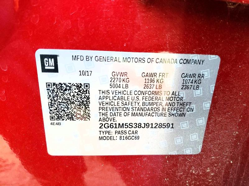 48259306 :رقم المزاد ، 2G61M5S38J9128591 vin ، 2018 Cadillac Xts مزاد بيع
