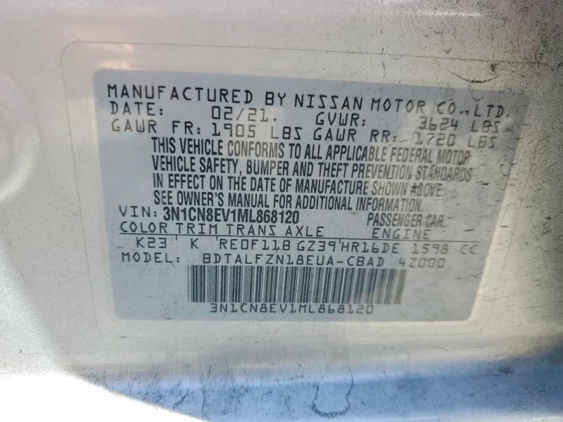 Aukcja sprzedaży 2021 Nissan Versa, vin: 3N1CN8EV1ML868120, numer aukcji: 50936476
