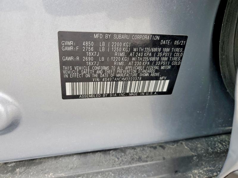 2021 Subaru Outback მანქანა იყიდება აუქციონზე, vin: 4S4BTANCXM3223378, აუქციონის ნომერი: 49954146