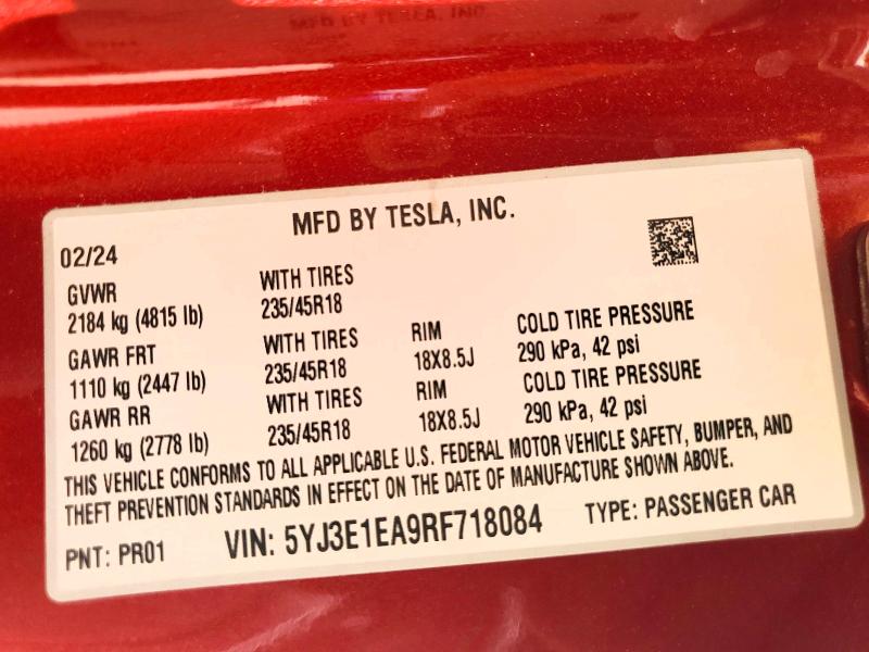 51674526 :رقم المزاد ، 5YJ3E1EA9RF718084 vin ، 2024 Tesla Model 3 مزاد بيع