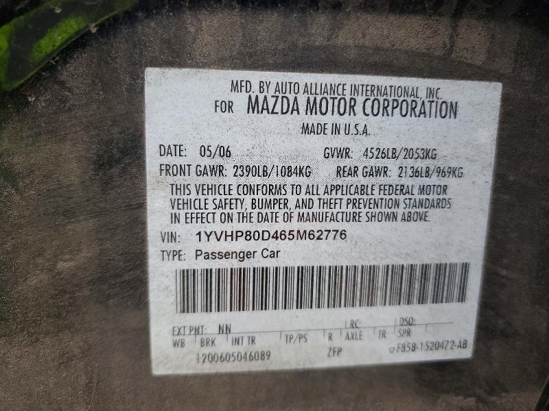 Aukcja sprzedaży 2006 Mazda 6, vin: 1YVHP80D465M62776, numer aukcji: 49683886