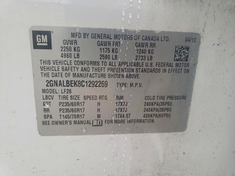 2012 Chevrolet Equinox მანქანა იყიდება აუქციონზე, vin: 2GNALBEK8C1292269, აუქციონის ნომერი: 51953986
