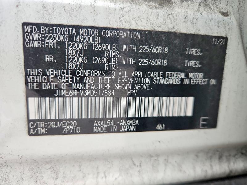 Aukcja sprzedaży 2021 Toyota Rav4, vin: JTME6RFV3MD517884, numer aukcji: 51521606
