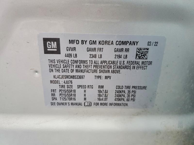 Продаж на аукціоні авто 2022 Buick Encore, vin: KL4CJESM3NB533697, номер лоту: 50959626