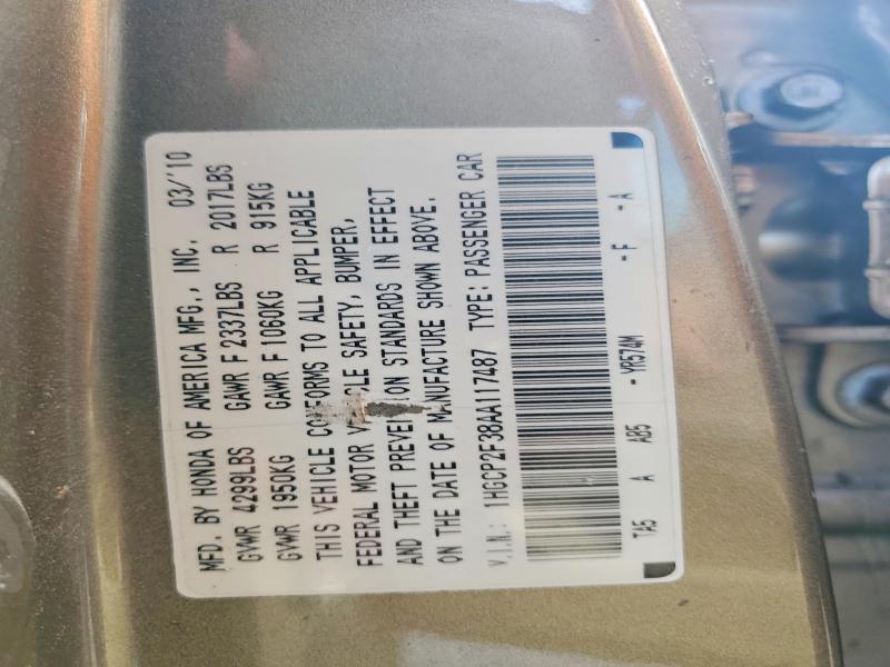 Aukcja sprzedaży 2010 Honda Accord, vin: 1HGCP2F38AA117487, numer aukcji: 48210526