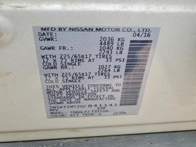 Aukcja sprzedaży 2016 Nissan Rogue, vin: 5N1AT2MT2GC841141, numer aukcji: 49504996