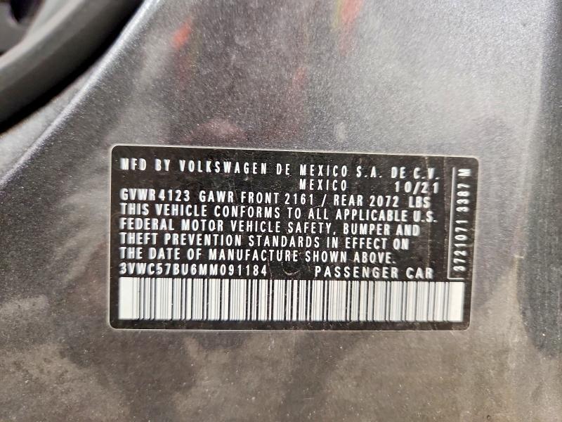2021 Volkswagen Jetta მანქანა იყიდება აუქციონზე, vin: 3VWC57BU6MM091184, აუქციონის ნომერი: 50525716