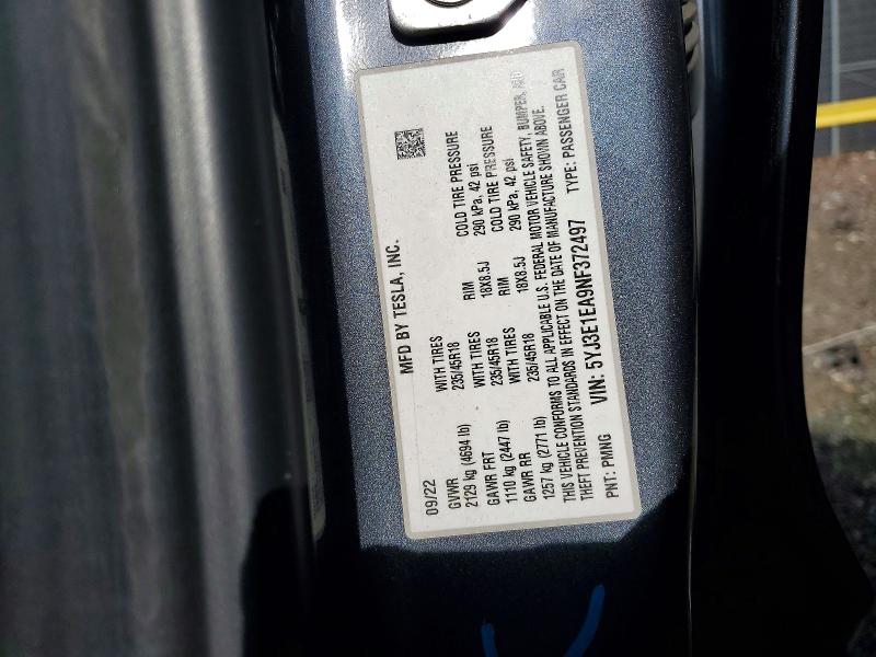 Продаж на аукціоні авто 2022 Tesla Model 3, vin: 5YJ3E1EA9NF372497, номер лоту: 49216756