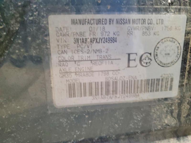 50628716 :رقم المزاد ، 3N1AB7APXJY249984 vin ، 2018 Nissan Sentra مزاد بيع