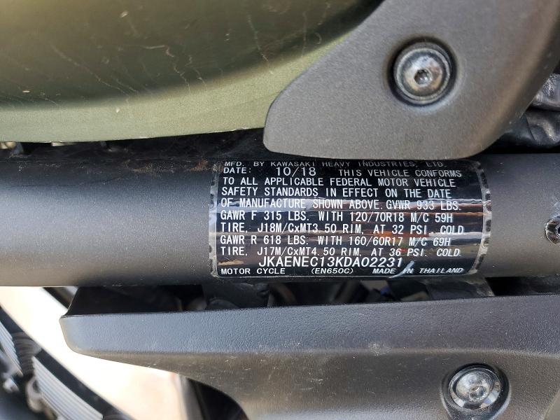50128486 :رقم المزاد ، JKAENEC13KDA02231 vin ، 2019 Kawasaki En650 مزاد بيع