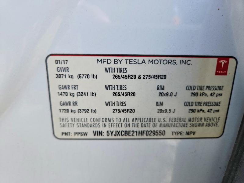 2017 Tesla Model X მანქანა იყიდება აუქციონზე, vin: 5YJXCBE21HF029550, აუქციონის ნომერი: 49474746