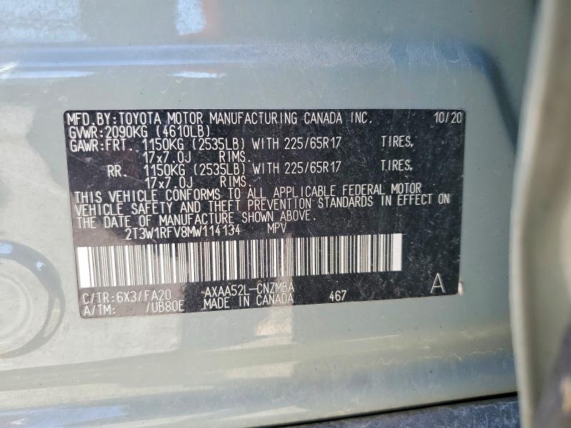 2021 Toyota Rav4 მანქანა იყიდება აუქციონზე, vin: 2T3W1RFV8MW114134, აუქციონის ნომერი: 91625575
