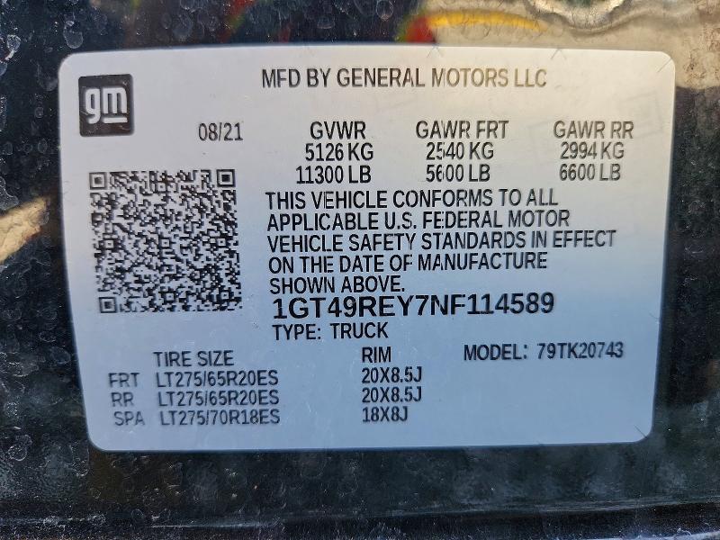2022 Gmc Sierra მანქანა იყიდება აუქციონზე, vin: 1GT49REY7NF114589, აუქციონის ნომერი: 78690265