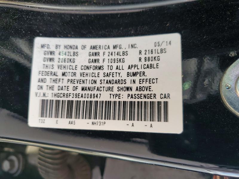 2014 Honda Accord მანქანა იყიდება აუქციონზე, vin: 1HGCR6F39EA008947, აუქციონის ნომერი: 49800126
