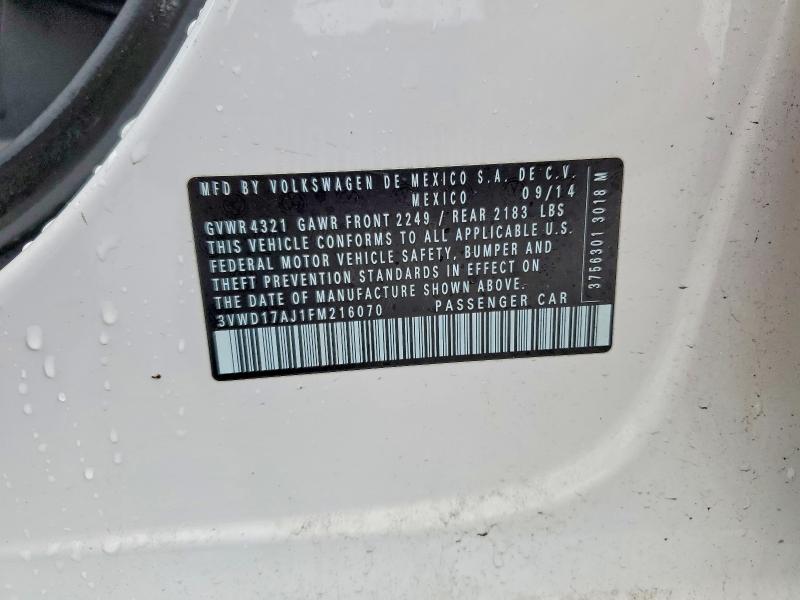 2015 Volkswagen Jetta მანქანა იყიდება აუქციონზე, vin: 3VWD17AJ1FM216070, აუქციონის ნომერი: 49556186
