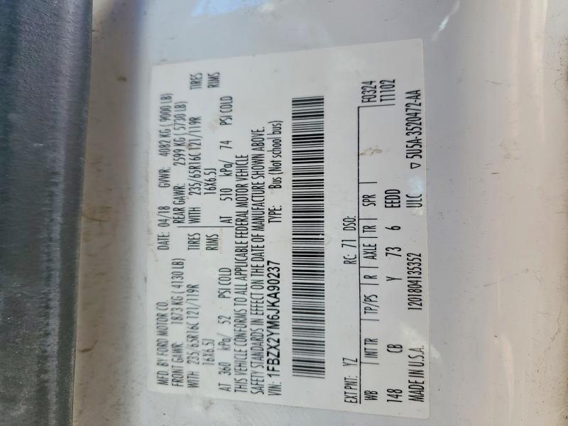 2018 Ford Transit მანქანა იყიდება აუქციონზე, vin: 1FBZX2YM6JKA90237, აუქციონის ნომერი: 49026616
