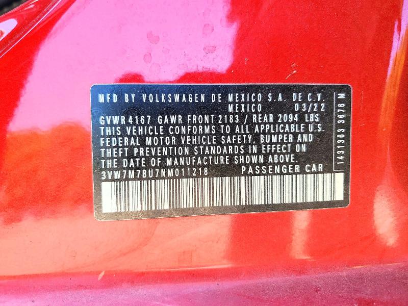 Продажа на аукционе авто 2022 Volkswagen Jetta, vin: 3VW7M7BU7NM011218, номер лота: 50239646