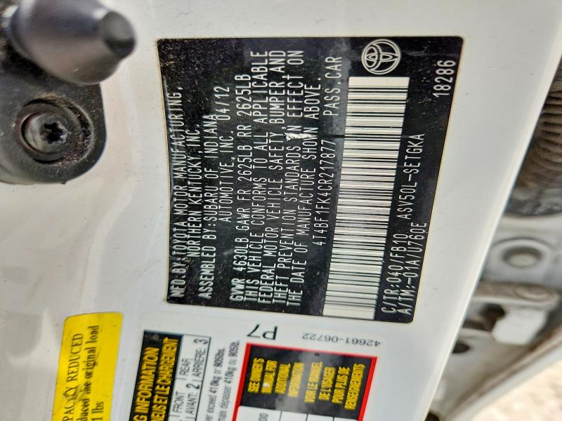 51807496 :رقم المزاد ، 4T4BF1FK4CR217877 vin ، 2012 Toyota Camry مزاد بيع