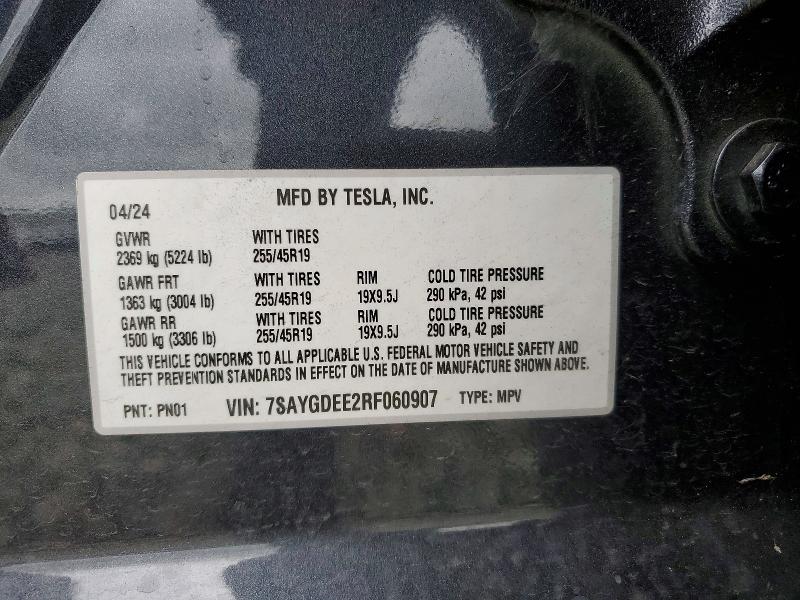 48095366 :رقم المزاد ، 7SAYGDEE2RF060907 vin ، 2024 Tesla Model Y مزاد بيع