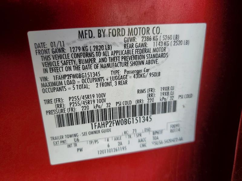 Продаж на аукціоні авто 2011 Ford Taurus, vin: 1FAHP2FW0BG151345, номер лоту: 48013576