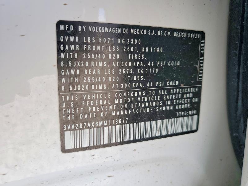 Aukcja sprzedaży 2021 Volkswagen Tiguan, vin: 3VV2B7AX6MM118677, numer aukcji: 51842676
