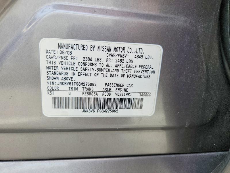 50326446 :رقم المزاد ، JNKBV61F98M275062 vin ، 2008 Infiniti G35 مزاد بيع