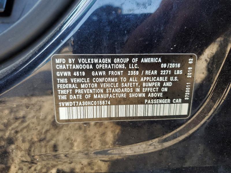 Продаж на аукціоні авто 2017 Volkswagen Passat, vin: 1VWDT7A30HC015874, номер лоту: 49456916