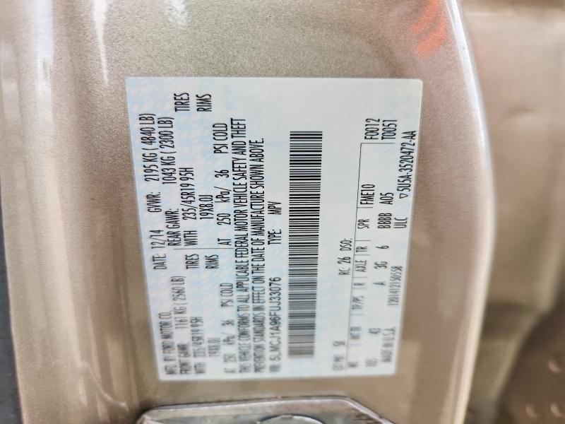 51039496 :رقم المزاد ، 5LMCJ1A96FUJ33076 vin ، 2015 Lincoln Mkc مزاد بيع
