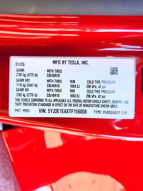 49971126 :رقم المزاد ، 5YJ3E1EAXTF156008 vin ، 2026 Tesla Model 3 مزاد بيع