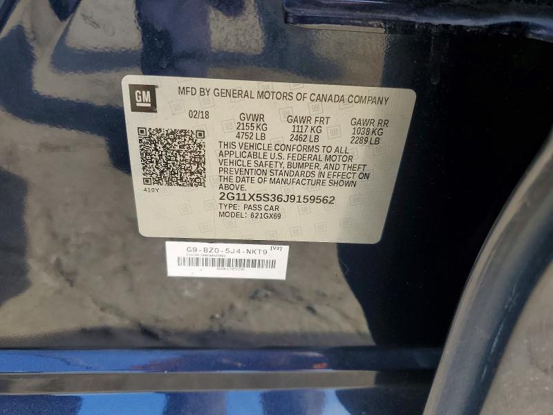 2018 Chevrolet Impala მანქანა იყიდება აუქციონზე, vin: 2G11X5S36J9159562, აუქციონის ნომერი: 48458236