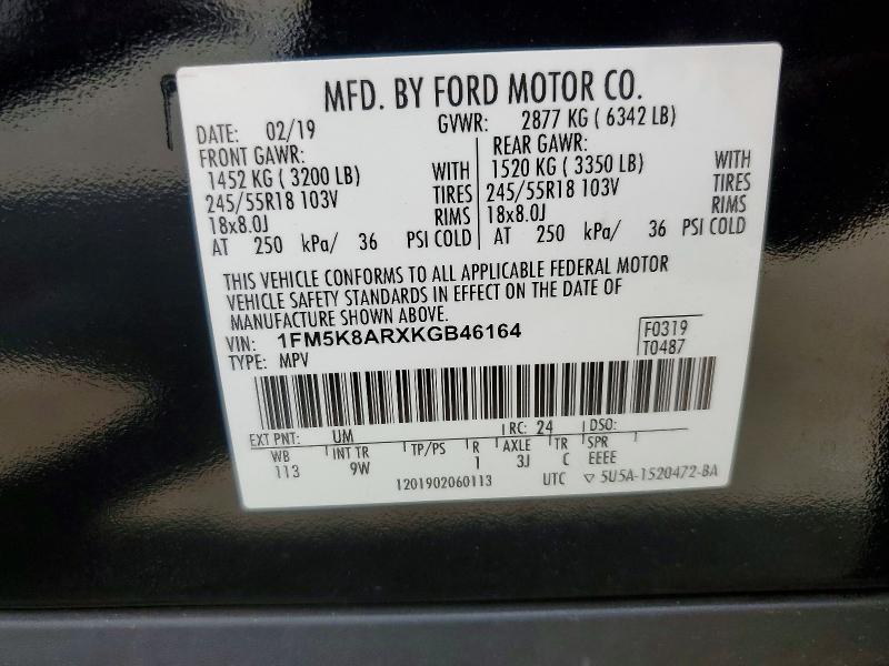 Продаж на аукціоні авто 2019 Ford Explorer, vin: 1FM5K8ARXKGB46164, номер лоту: 51100336
