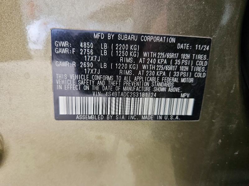 Aukcja sprzedaży 2025 Subaru Outback, vin: 4S4BTADC2S3181724, numer aukcji: 48189216