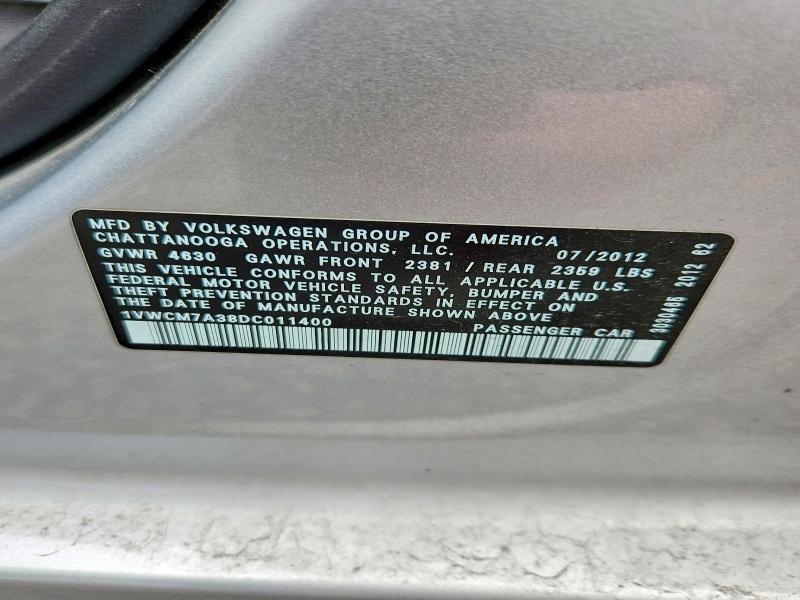 Aukcja sprzedaży 2013 Volkswagen Passat, vin: 1VWCM7A38DC011400, numer aukcji: 51011056