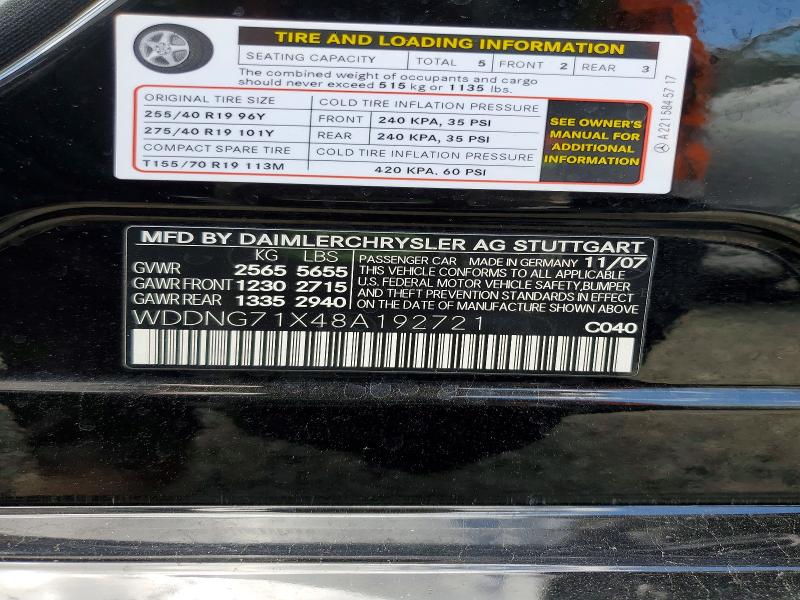 Aukcja sprzedaży 2008 Mercedes-benz S, vin: WDDNG71X48A192721, numer aukcji: 51067446