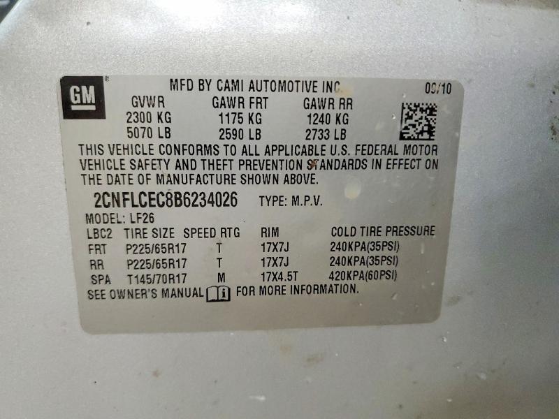 2011 Chevrolet Equinox მანქანა იყიდება აუქციონზე, vin: 2CNFLCEC8B6234026, აუქციონის ნომერი: 51688536