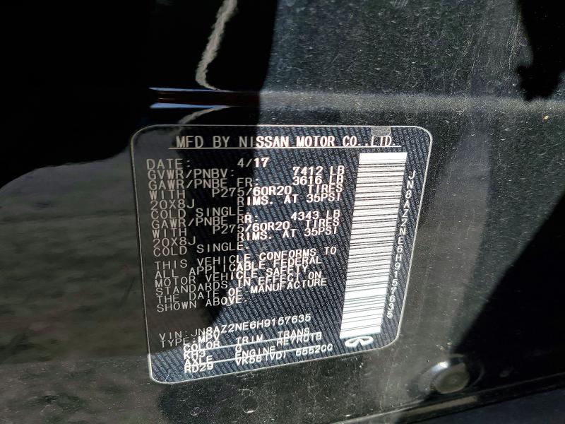 50769646 :رقم المزاد ، JN8AZ2NE6H9157635 vin ، 2017 Infiniti Qx80 مزاد بيع