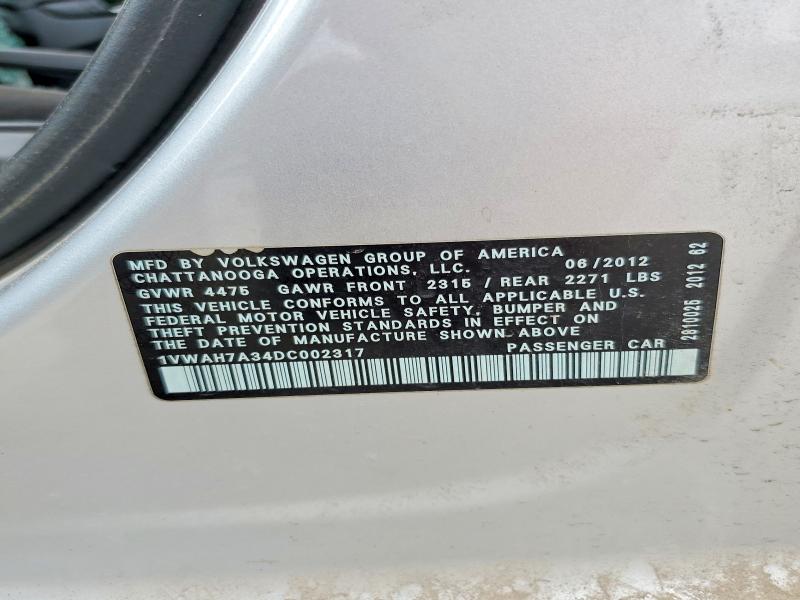 49088356 :رقم المزاد ، 1VWAH7A34DC002317 vin ، 2013 Volkswagen Passat مزاد بيع
