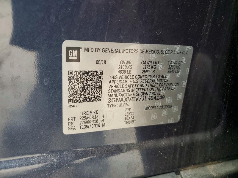 51511696 :رقم المزاد ، 3GNAXVEV7JL404149 vin ، 2018 Chevrolet Equinox مزاد بيع