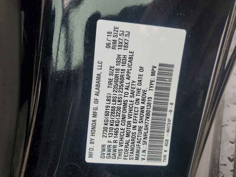 Aukcja sprzedaży 2019 Honda Odyssey, vin: 5FNRL6H77KB013819, numer aukcji: 50427766
