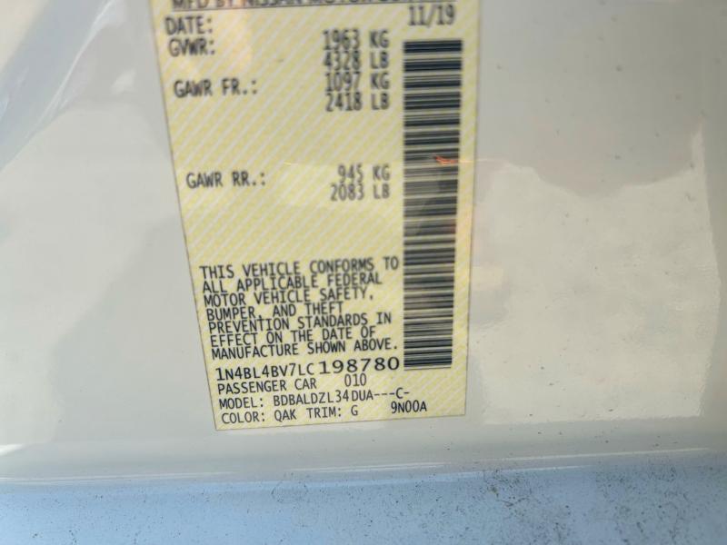 2020 Nissan Altima მანქანა იყიდება აუქციონზე, vin: 1N4BL4BV7LC198780, აუქციონის ნომერი: 52235796
