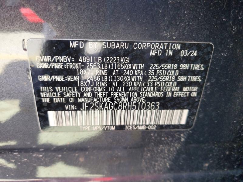 50330396 :رقم المزاد ، JF2SKAGC8RH510363 vin ، 2024 Subaru Forester مزاد بيع