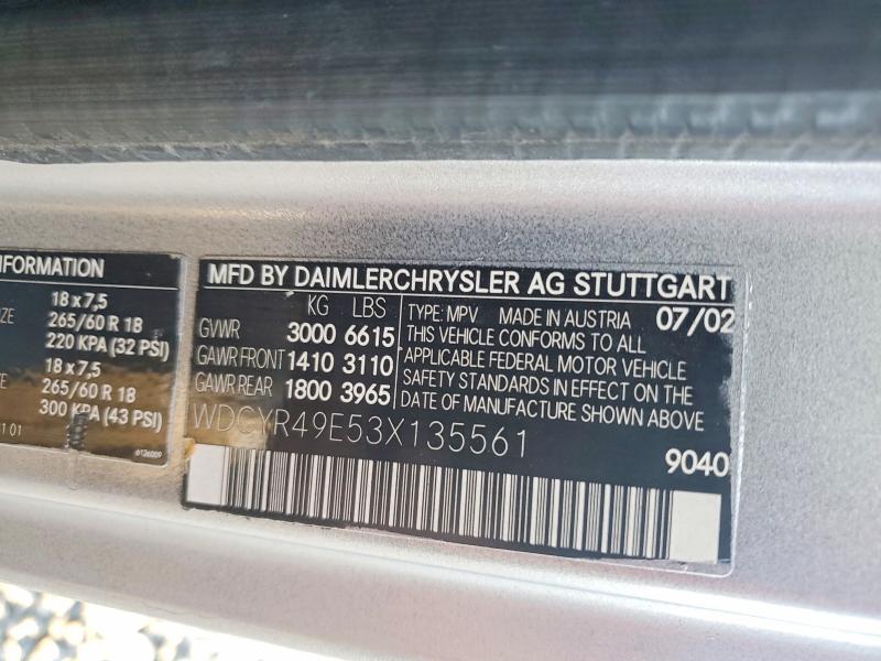 Aukcja sprzedaży 2003 Mercedes-benz G, vin: WDCYR49E53X135561, numer aukcji: 47816546